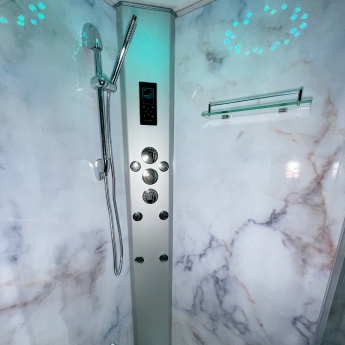 Insignia Platinum White Marble Rectangle Non Steam Shower Cabin 1050mm x 850mm - Chrome Frame