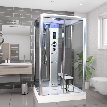 Insignia Premium Rectangular Steam Shower Cabin 1150mm x 850mm - Chrome Frame