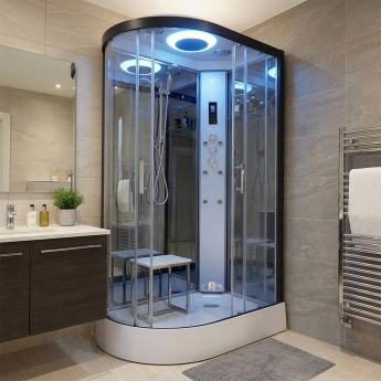 Insignia Premium Offset Quadrant Steam Shower Cabin 1200mm x 800mm RH - Black Frame | Product Image