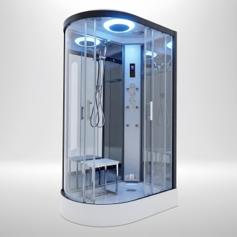 Insignia Premium Offset Quadrant Steam Shower Cabin 1200mm x 800mm RH - Black Frame | Product Image