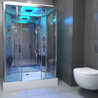 Insignia Premium Rectangular Steam Twin Shower Cabin 1400mm x 900mm - Chrome Frame | Product Image