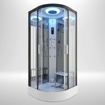 Insignia Premium Quadrant Steam Shower Cabin 1000mm x 1000mm - Black Frame | Product Image