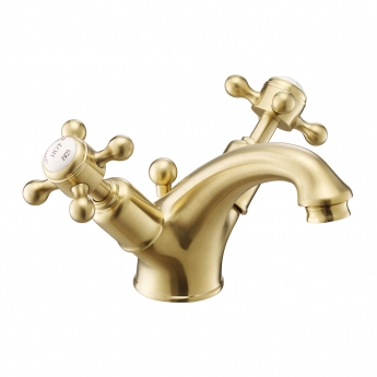 JTP Grosvenor Basin Mixer Tap with Pop Up Waste Cross Handle - Brushed Brass
