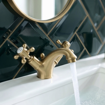 JTP Grosvenor Basin Mixer Tap with Pop Up Waste Cross Handle - Brushed Brass | Product Image