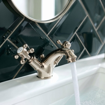 JTP Grosvenor Basin Mixer Tap with Pop Up Waste Cross Handle - Nickel | Product Image