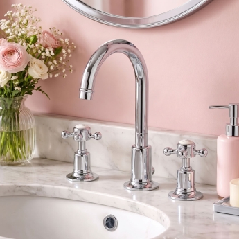 JTP Grosvenor 3-Hole Basin Mixer Tap Cross Handle - Chrome | Product Image