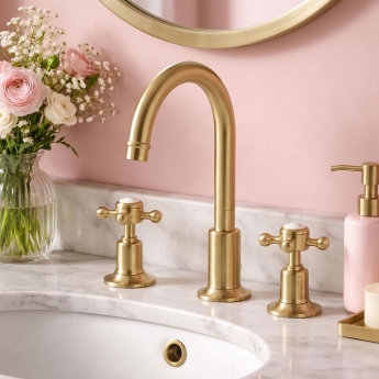 JTP Grosvenor 3-Hole Basin Mixer Tap Cross Handle - Brushed Brass | Product Image