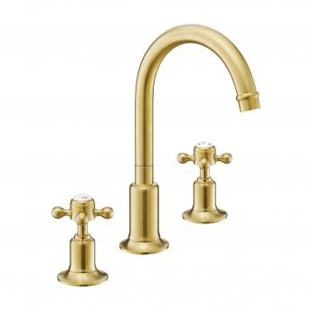 JTP Grosvenor 3-Hole Basin Mixer Tap Cross Handle - Brushed Brass