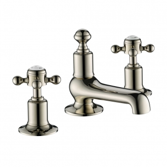 JTP Grosvenor 3-Hole Deck Mounted Basin Mixer Tap Cross Handle - Nickel