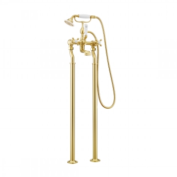 JTP Grosvenor Cross Freestanding Bath Shower Mixer Tap with Kit - Brushed Brass