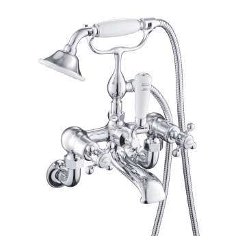 JTP Grosvenor Cross Wall Mounted Bath Shower Mixer Tap with Shower Kit - Chrome/White | Product Image