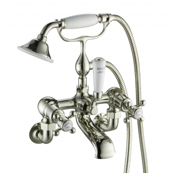 JTP Grosvenor Cross Wall Mounted Bath Shower Mixer Tap with Shower Kit - Nickel | Product Image