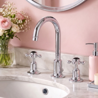 JTP Grosvenor 3-Hole Basin Mixer Tap Cross Handle - Chrome/Black | Product Image