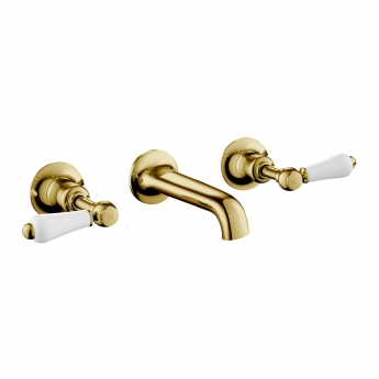 JTP Grosvenor 3-Hole Wall Mounted Basin Mixer Tap Lever Handle - Polished Gold