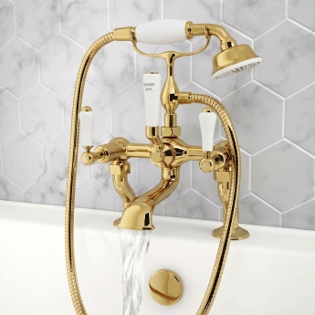 JTP Grosvenor Pillar Mounted Bath Shower Mixer Tap Lever Handle with Kit - Polished Gold | Product Image