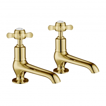 JTP Grosvenor Long Nose Basin Taps Pair Pinch Handle - Polished Gold