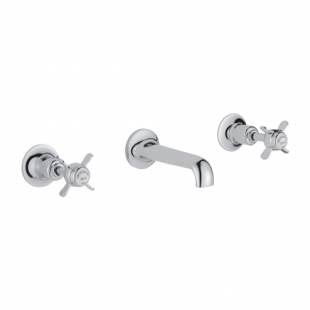 JTP Grosvenor 3-Hole Wall Mounted Basin Mixer Tap Pinch Handle - Chrome