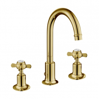 JTP Grosvenor 3-Hole Basin Mixer Tap Pinch Handle - Polished Gold