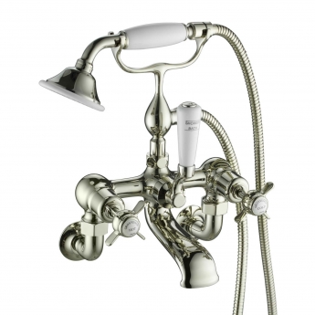 JTP Grosvenor Pinch Wall Mounted Bath Shower Mixer Tap with Shower Kit - Nickel/White | Product Image