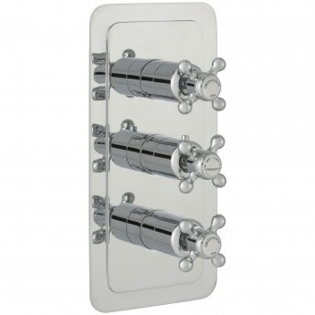 JTP Grosvenor Cross Vertical Thermostatic Concealed 3 Outlets Shower Valve Triple Handle - Chrome/White | Product Image