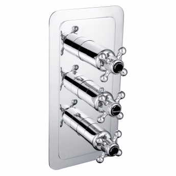 JTP Grosvenor Cross Vertical Thermostatic Concealed 2 Outlets Shower Valve Triple Handle - Chrome/Black | Product Image