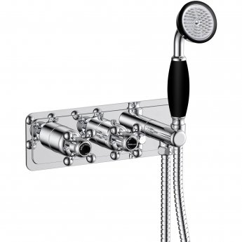 JTP Grosvenor Cross Thermostatic Concealed Shower Valve Dual Cross Handle with Handset - Chrome/Black | Product Image