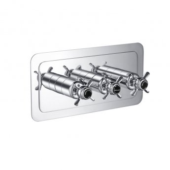 JTP Grosvenor Pinch Horizontal Thermostatic Concealed 3 Outlets Shower Valve Triple Handle - Chrome/Black | Product Image