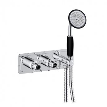 JTP Grosvenor Pinch Thermostatic Concealed Shower Valve Dual Cross Handle with Handset - Chrome/Black | Product Image