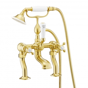 JTP Grosvenor Pillar Mounted Bath Shower Mixer Tap Cross Handle with Kit - Brushed Brass