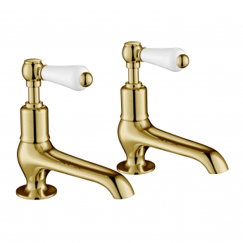 JTP Grosvenor Long Nose Basin Taps Pair Lever Handle - Polished Gold