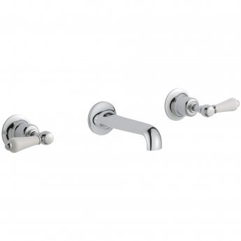 JTP Grosvenor 3-Hole Wall Mounted Basin Mixer Tap Lever Handle - Chrome/White