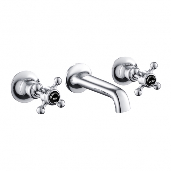 JTP Grosvenor 3-Hole Wall Mounted Basin Mixer Tap Cross Handle - Chrome/Black | Product Image