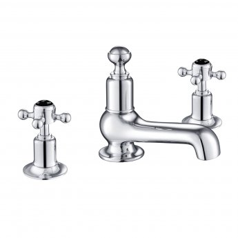 JTP Grosvenor 3-Hole Deck Mounted Basin Mixer Tap Cross Handle - Chrome/Black