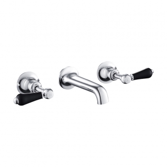 JTP Grosvenor 3-Hole Wall Mounted Basin Mixer Tap Lever Handle - Chrome/Black