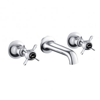 JTP Grosvenor 3-Hole Wall Mounted Basin Mixer Tap Pinch Handle - Chrome/Black