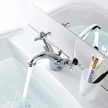 JTP Grosvenor Basin Mixer Tap with Pop Up Waste Pinch Handle - Chrome/Black