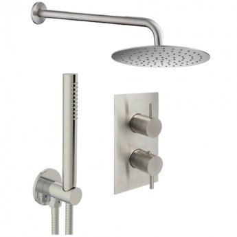 JTP Inox Thermostatic Dual Concealed Mixer Shower with Shower Handset + Fixed Head - Stainless Steel