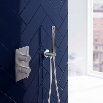 JTP Inox Thermostatic Concealed 2 Outlets Shower Valve Dual Handle - Matt Stainless Steel