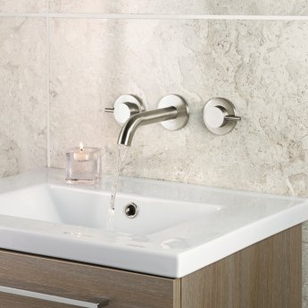 JTP Inox 3-Hole Wall Mounted Basin Mixer Tap - Matt Stainless Steel