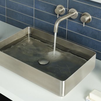 JTP Inox 3-Hole Wall Mounted Basin Mixer Tap - Matt Stainless Steel