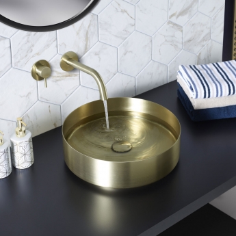 JTP Vos Round Sit-On Countertop Basin 360mm Wide - Brushed Brass