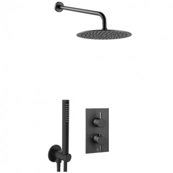 JTP Vos Thermostatic Dual Concealed Mixer Shower with Shower Handset + Fixed Head - Matt Black
