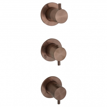 JTP Vos Modular Vertical Thermostatic Concealed 2 Outlet Shower Valve Triple Handle - Brushed Bronze | Product Image