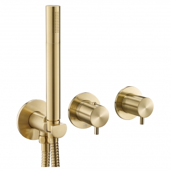 JTP Vos Modular Thermostatic Concealed 2 Outlet Shower Valve with Attached Handset - Brushed Brass | Product Image