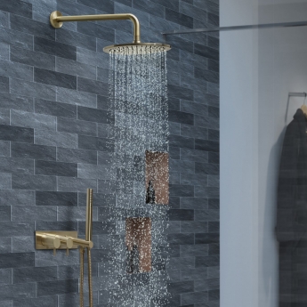 JTP Vos Thermostatic Concealed 2 Outlets Shower Valve with Attached Handset - Brushed Brass | Product Image