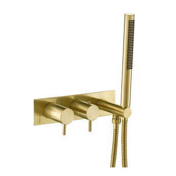 JTP Vos Thermostatic Concealed 2 Outlets Shower Valve with Attached Handset - Brushed Brass | Product Image