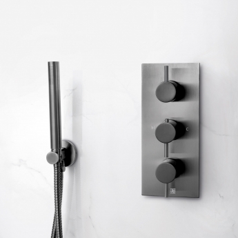 JTP Vos Vertical Thermostatic Concealed 2 Outlets Shower Valve - Brushed Black