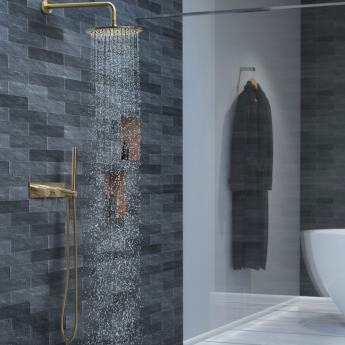 JTP Vos Designer Thermostatic Concealed 2 Outlet Shower Valve with Attached Handset Designer Handle - Brushed Brass | Product Image