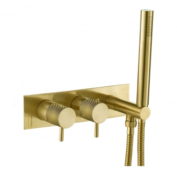 JTP Vos Designer Thermostatic Concealed 2 Outlet Shower Valve with Attached Handset Designer Handle - Brushed Brass | Product Image