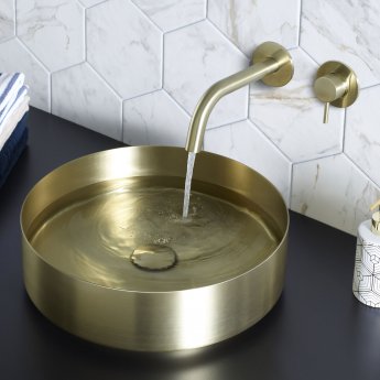 JTP Vos 2-Hole Wall Mounted Basin Mixer Tap - Brushed Brass